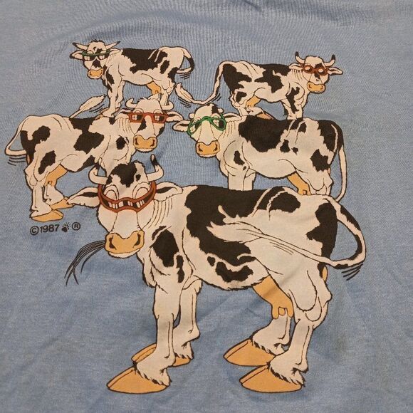 Vintage 1987 Cows with Shades Single Stitched T-shirt - Picture 1 of 9